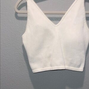White Ribbed V-Neck Crop Top